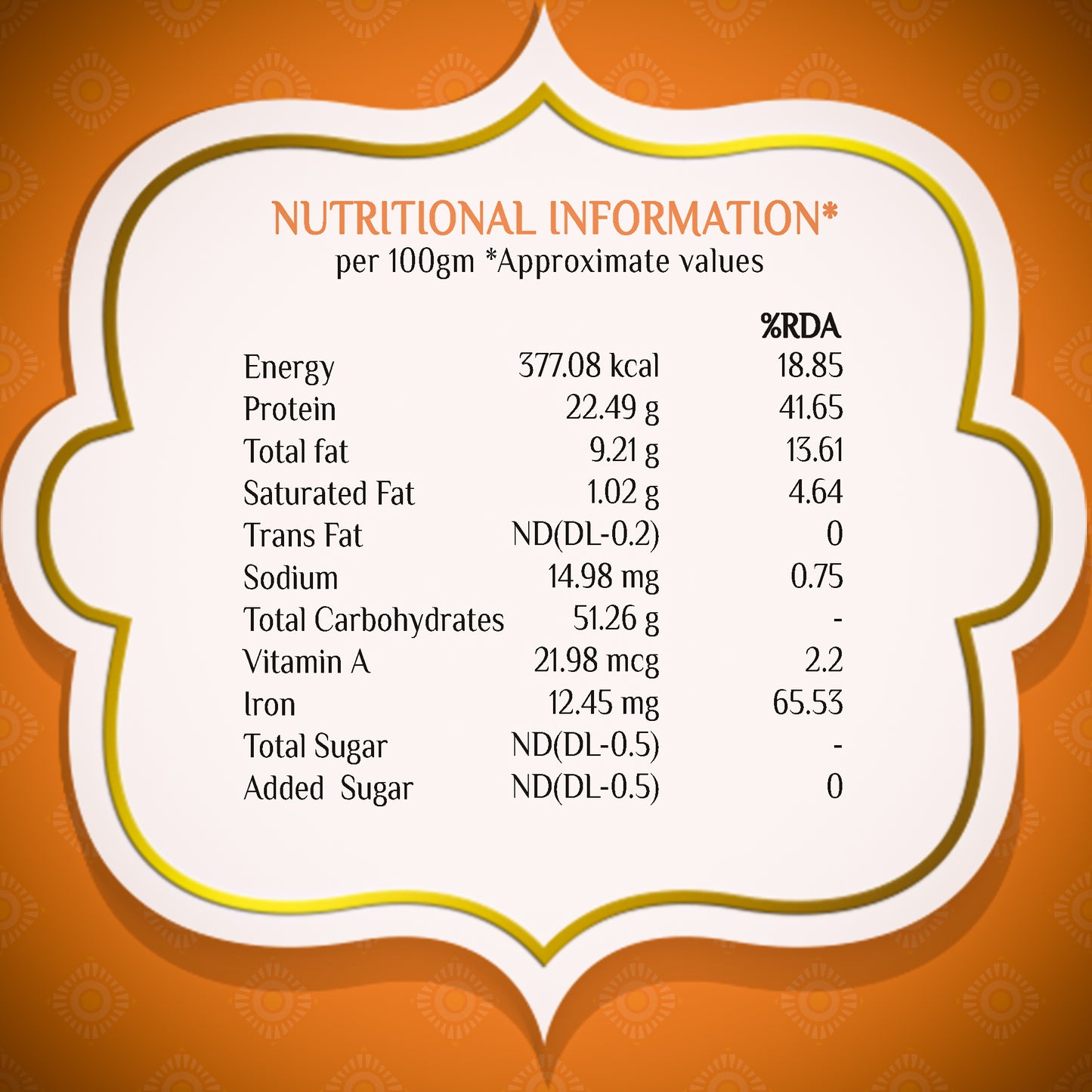 Moringa Chatpata Sattu Nutritional Information