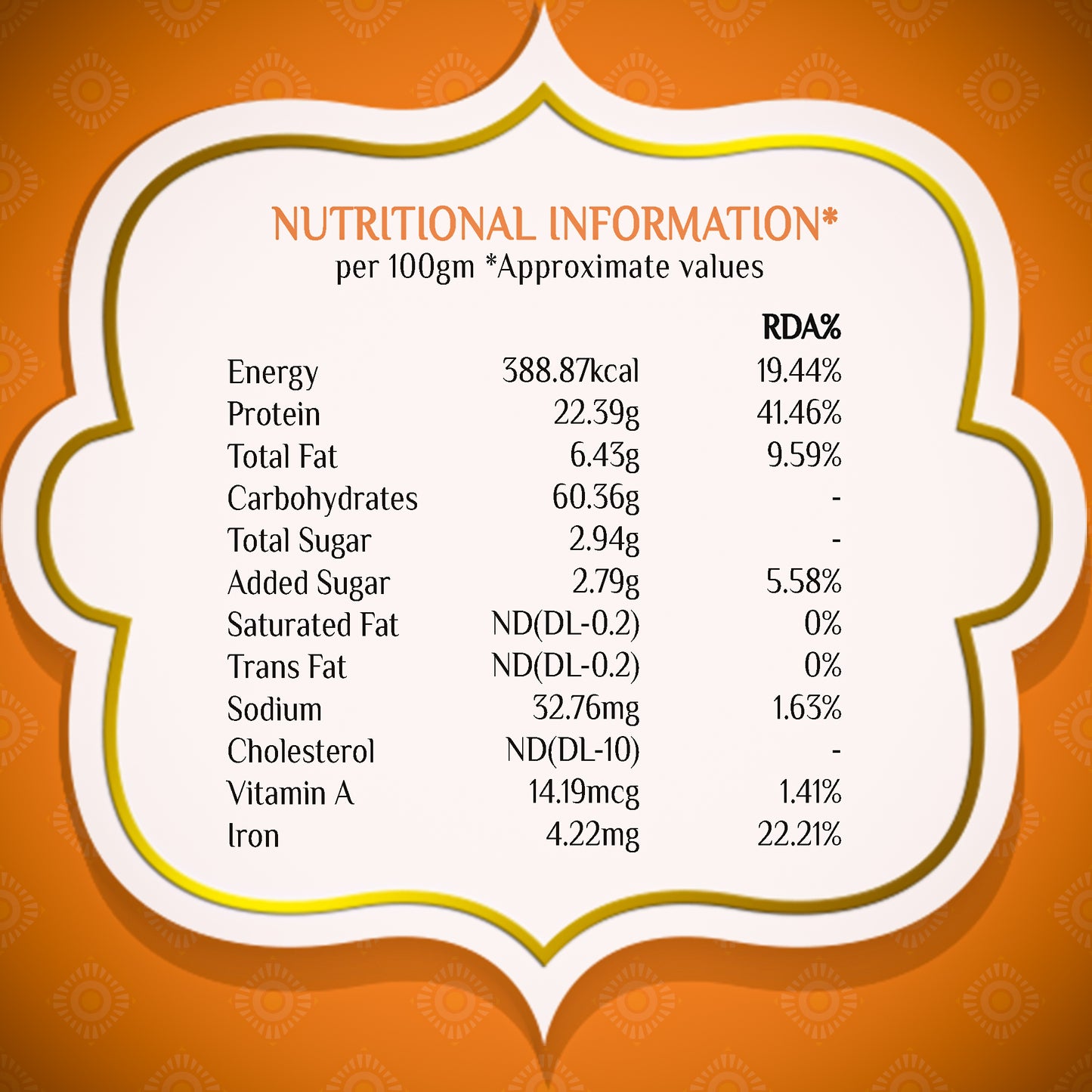 Jeera Sattu Premix Nutritional Information